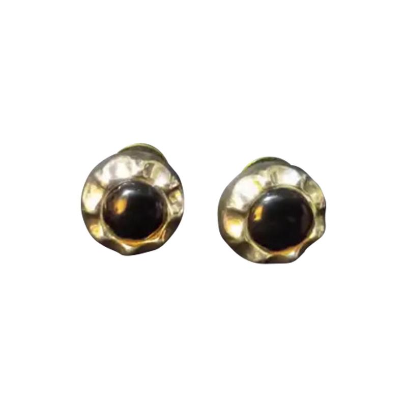 Pair of Round Sterling Silver and Onyx Earrings