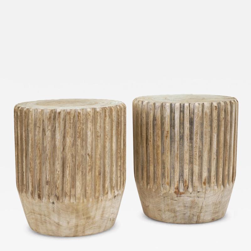 Pair of Round Suar Wood Side Tables