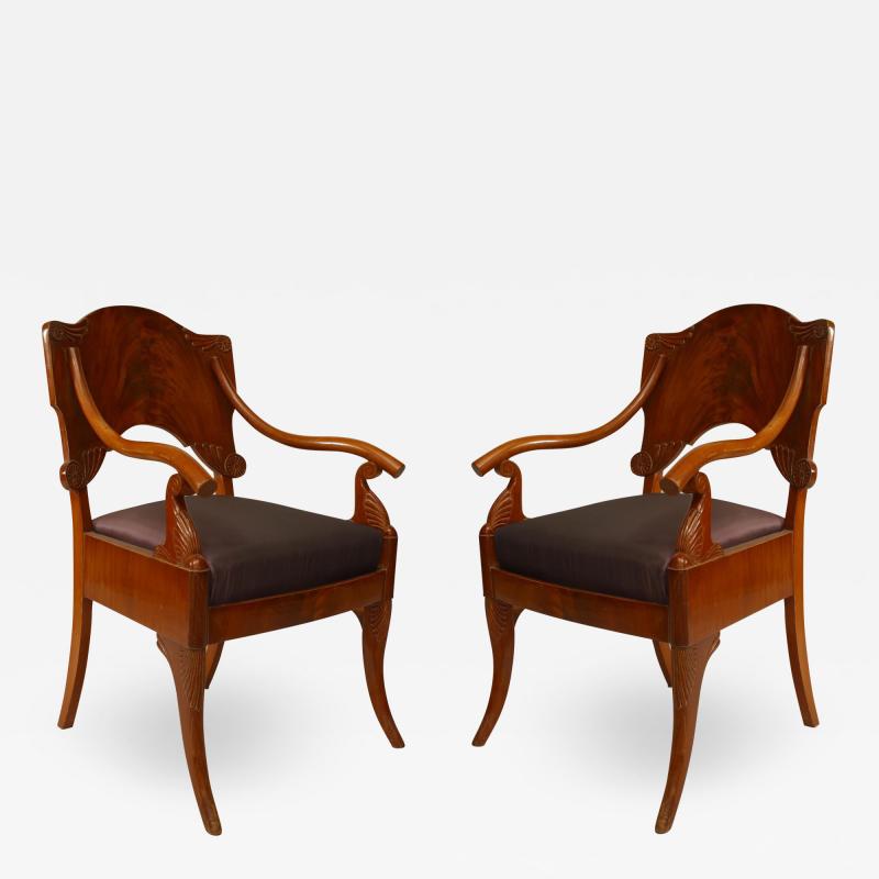 Pair of Russian Mahogany Foliate Arm Chairs