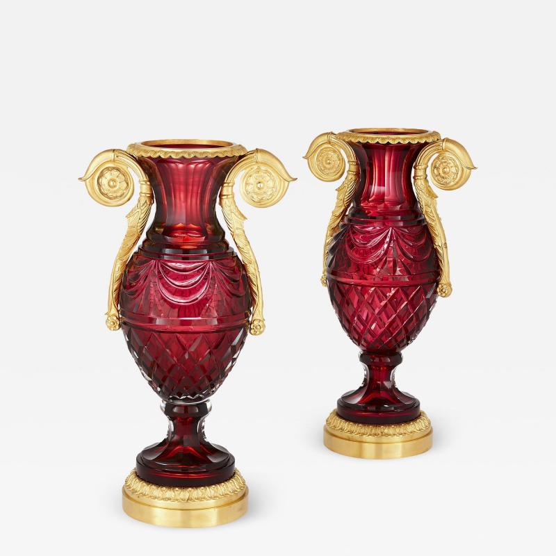 Pair of Russian Neoclassical style cut glass and gilt bronze vases