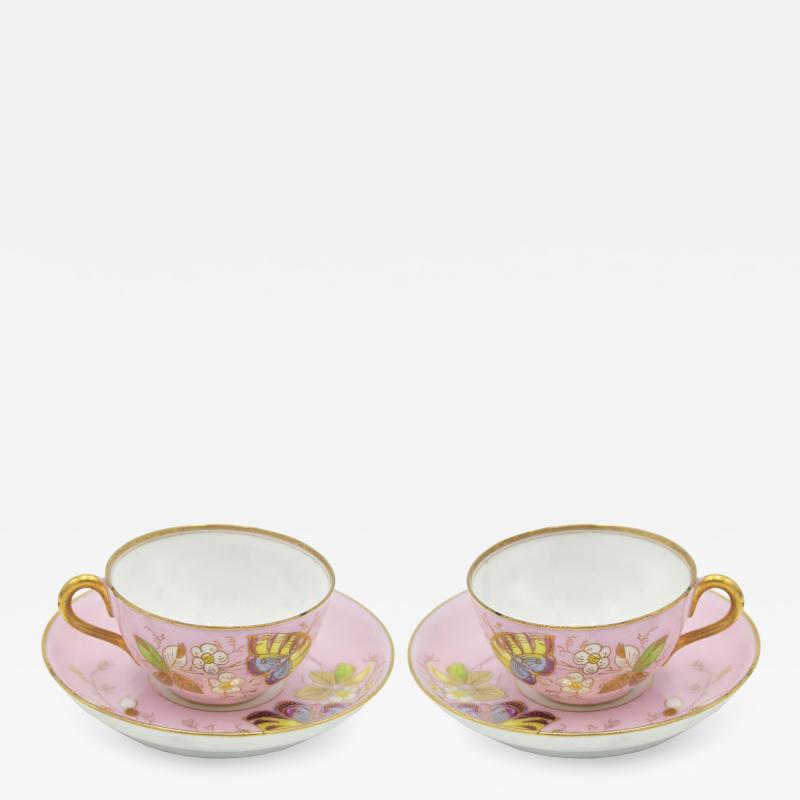 Pair of Russian Pink Kusnetzoff Porcelain Teacups