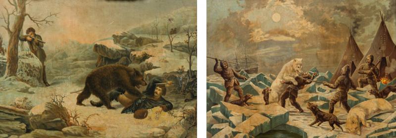 Pair of Rustic Adirondack Hunt Scene Pictures