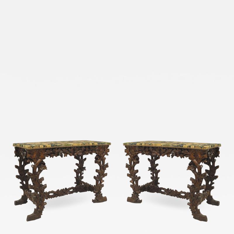 Pair of Rustic Black Forest 19th Cent Walnut Console Tables
