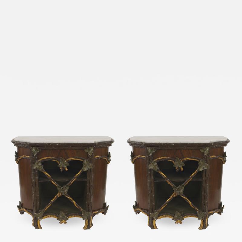 Pair of Rustic Continental 19th Cent Painted and Gilt Trimmed Commodes