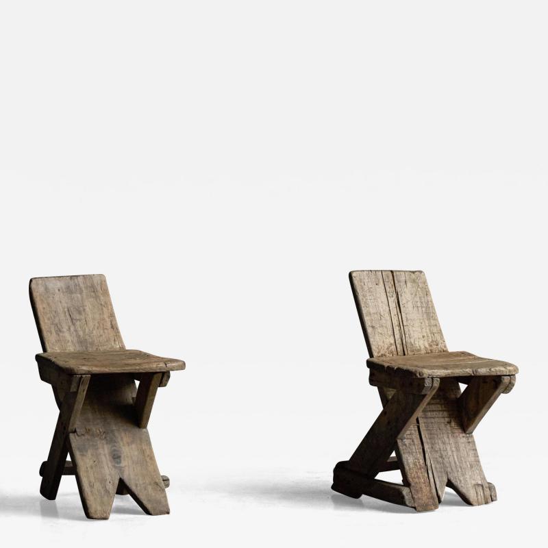 Pair of Rustic Folk Art Chairs France Early 20th Century