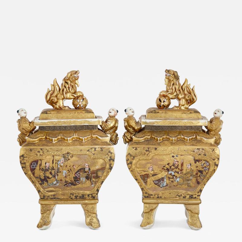 Pair of Satsuma earthenware Meiji period vases
