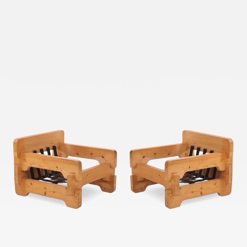 Pair of Scandinavian Brutalist style Pine Armchairs C 1965 