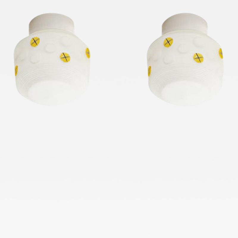 Pair of Scandinavian Flush Mount Ceiling Lamps 1950s