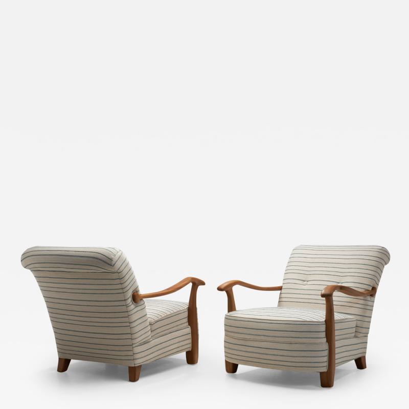 Pair of Scandinavian Modern Striped Armchairs Sweden Mid 20th Century