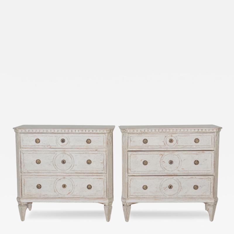 Pair of Scandinavian Painted Chests with Carved Details circa 1920