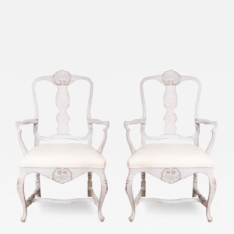 Pair of Scandinavian Rococo Style Painted Armchairs