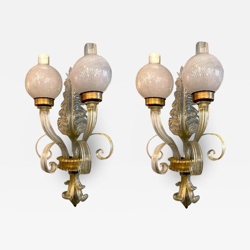 Pair of Sconces Reticello by Seguso Murano 1940