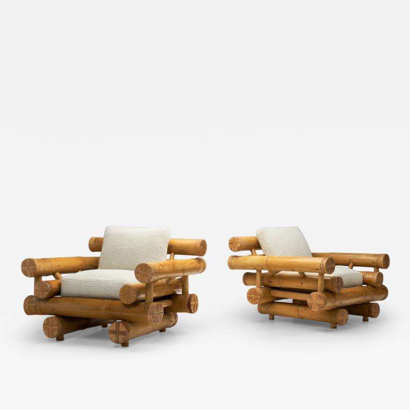 Pair of Sculptural Bamboo Lounge Chairs Europe Mid 20th Century