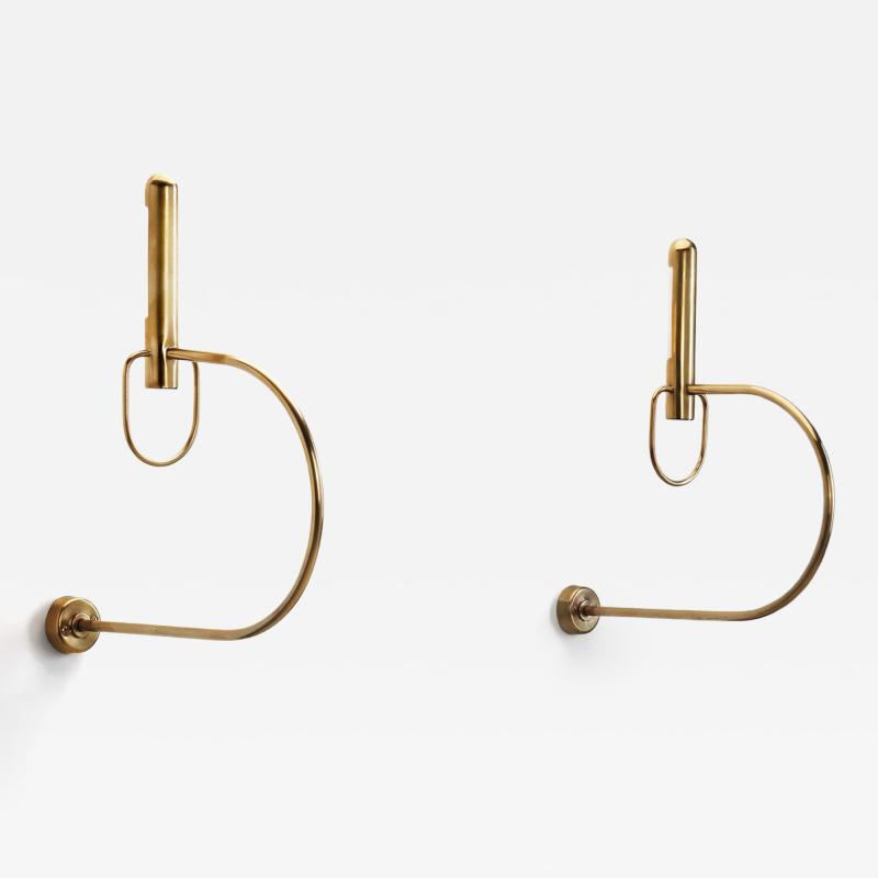 Pair of Sculptural Brass Wall Lamps Europe Mid 20th Century