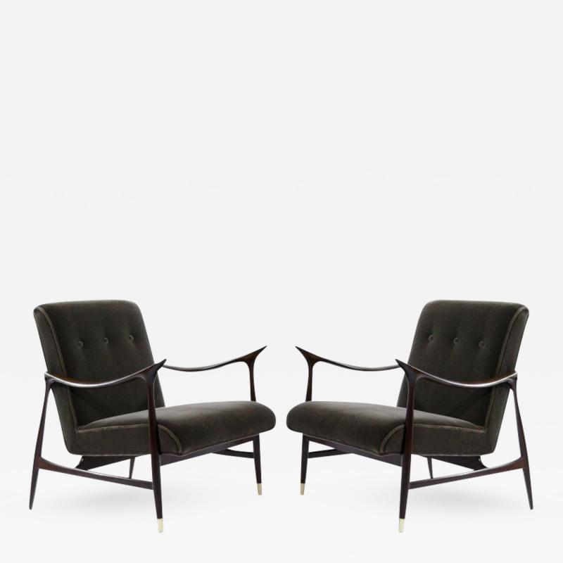 Pair of Sculptural Brazilian Lounge Chairs in Mohair