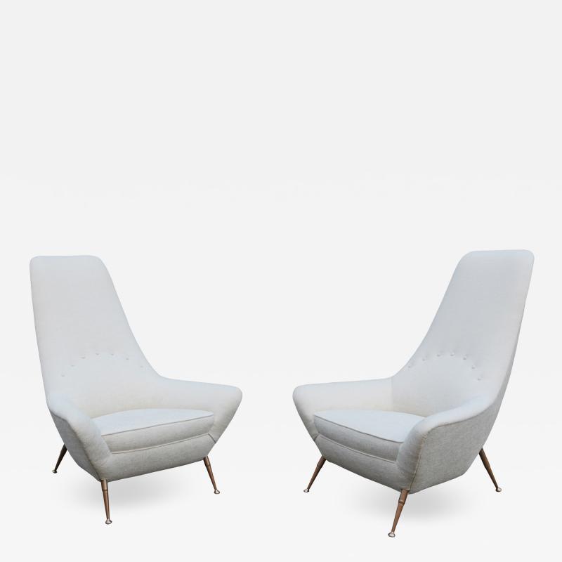 Pair of Sculptural Italian Tall Back Armchairs