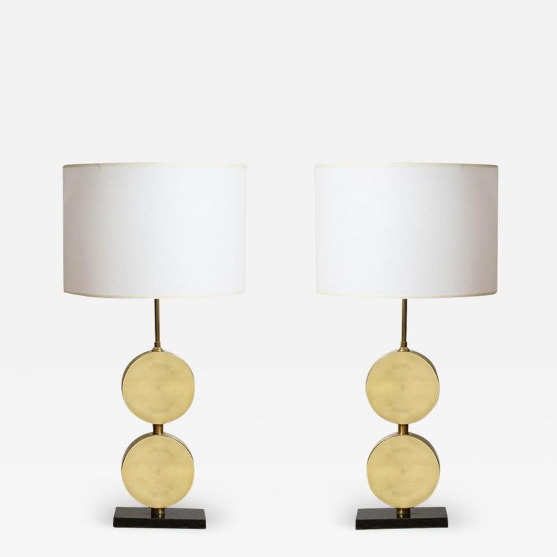 Pair of Sculptural Mid Century Modern Brass Disc Lamps