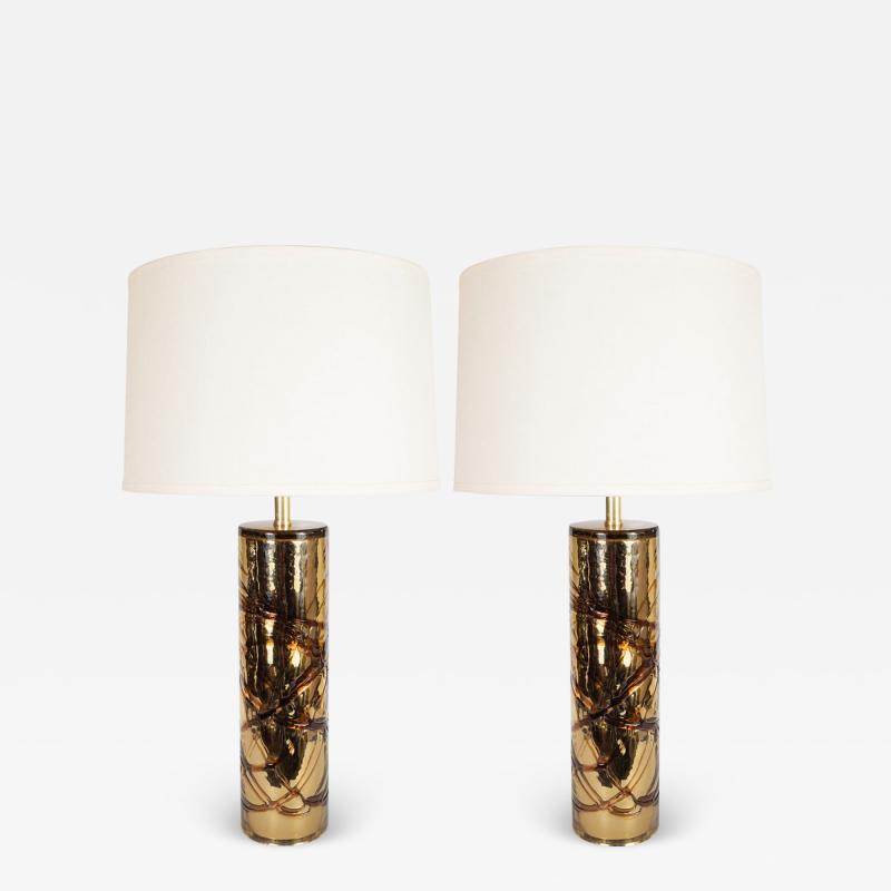 Pair of Sculptural Modernist Handblown Murano Gold Mercury Glass Table Lamps