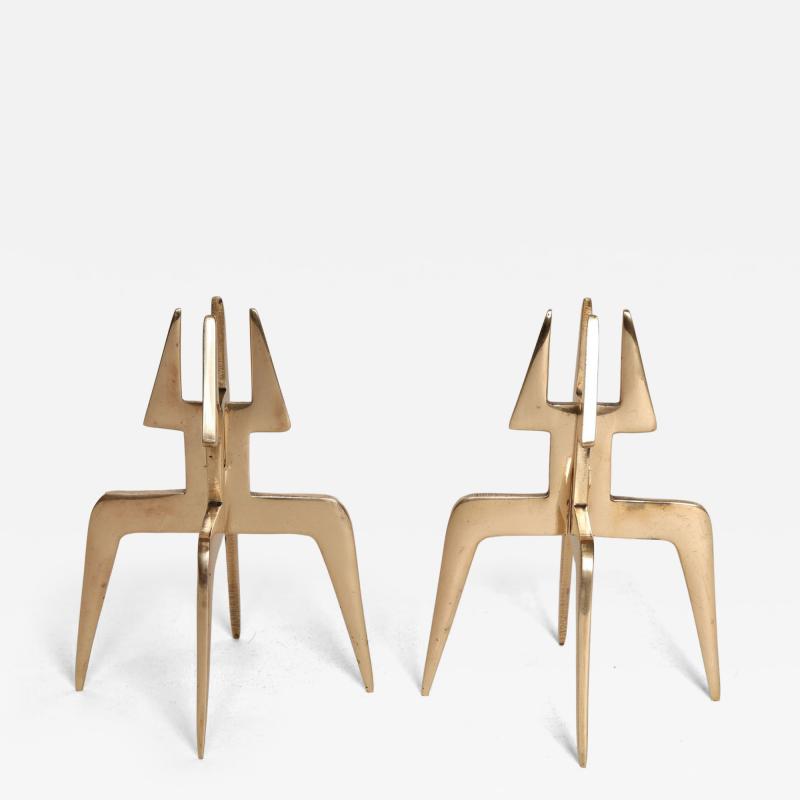 Pair of Sculptural Vintage Brutalist Candle Holders in Polished Brass