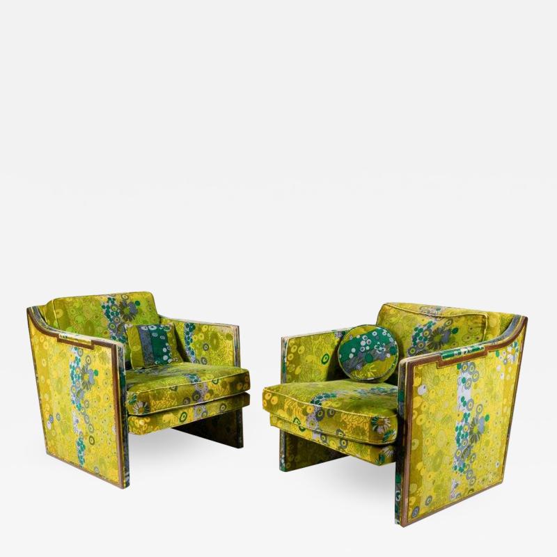 Pair of Sculptural Walnut Lounge Chairs with Jack Larsen Fabric