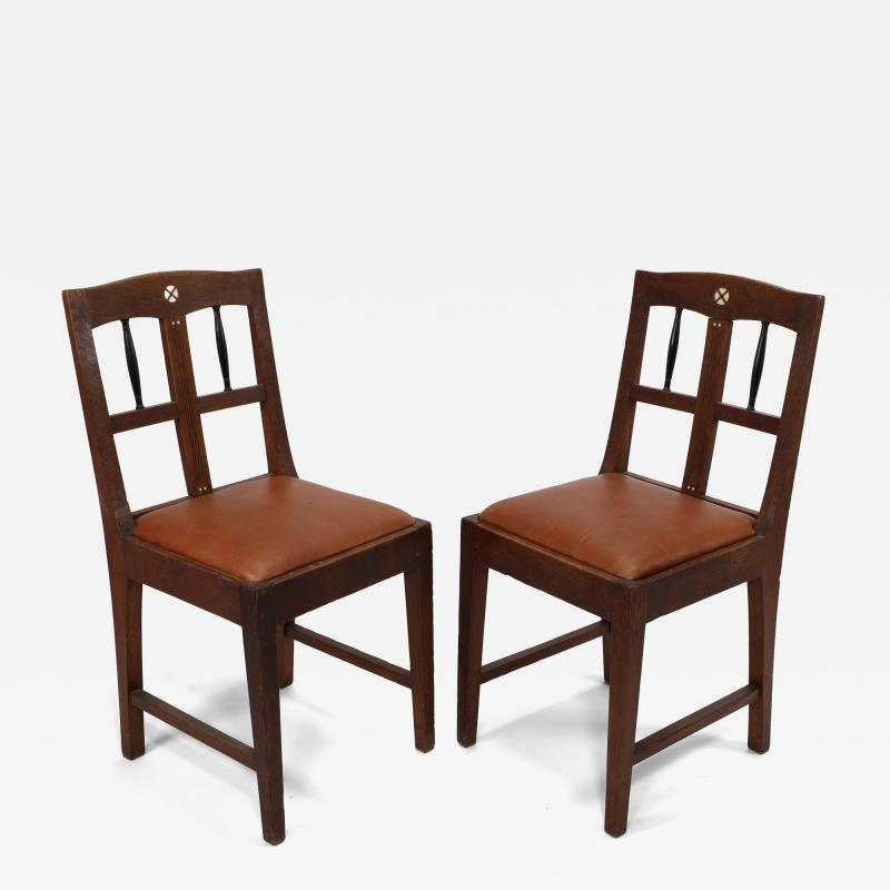 Pair of Secessionist Style Oak Side Chairs with Ebonized Spindles