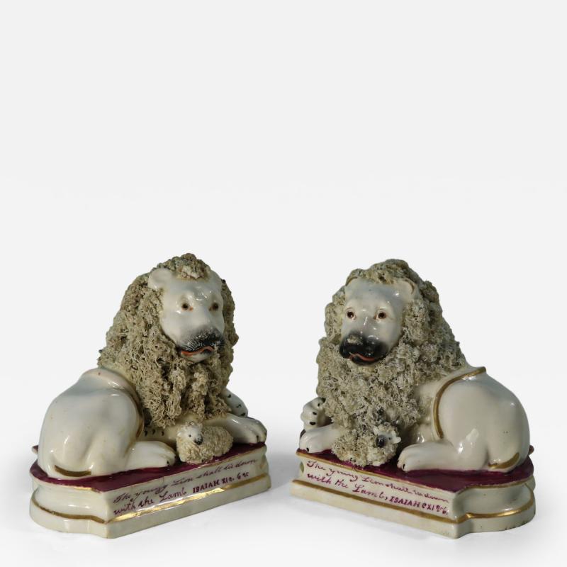 Pair of Shelton Staffordshire Lion and Lamb figures