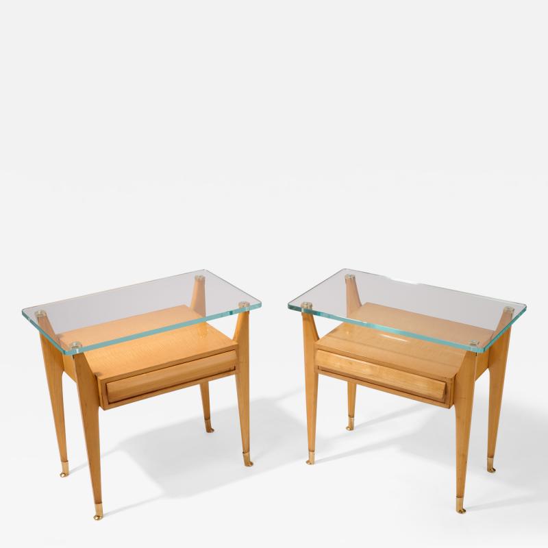 Pair of Side Tables with Faceted Legs and Sabots Italy 1950s