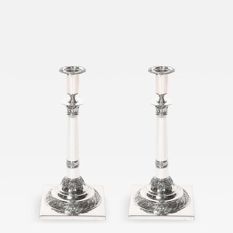 Pair of Silver Corinthian Column Acanthus Sabbath Candlesticks by Ludwig Nast