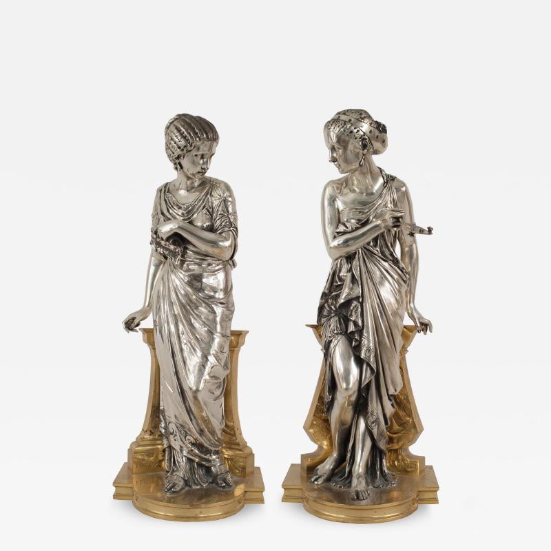 Pair of Silvered Gilt Bronze Greek Figures