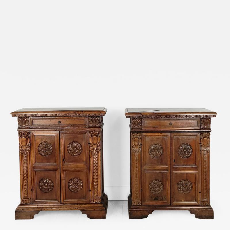 Pair of Similar Italian Walnut Bedside Cabinets 17th or 18th Century