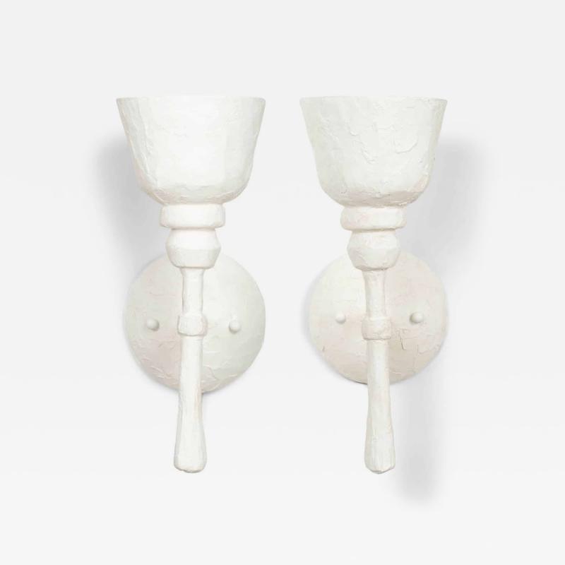 Pair of Single Arm White Plaster Sconces