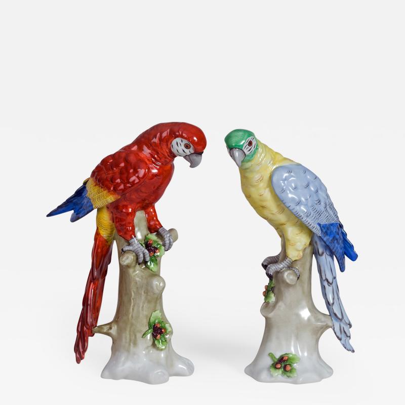 Pair of Sitzendorf Porcelain Parrots