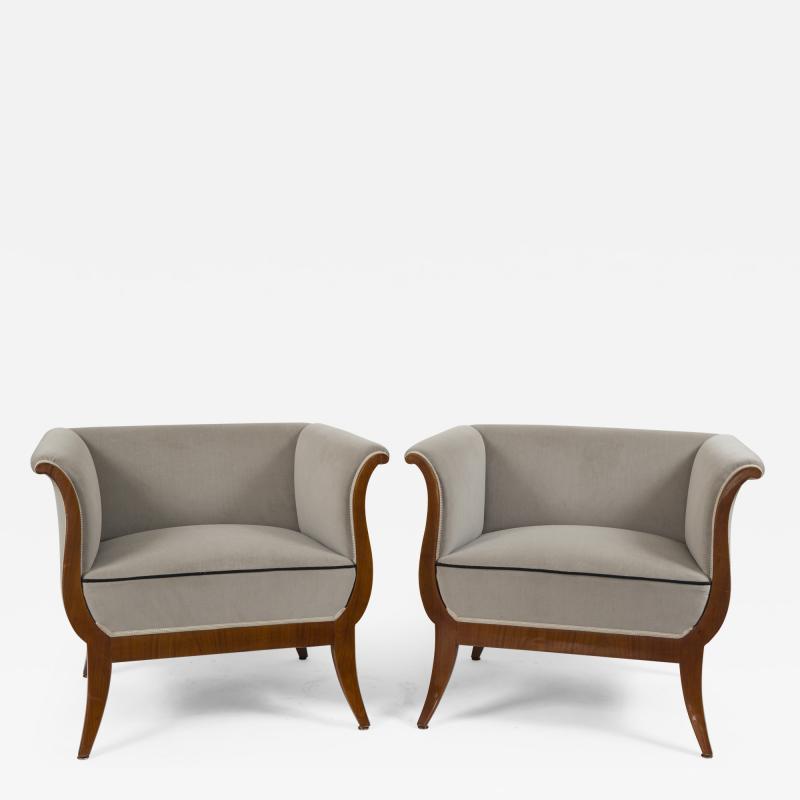 Pair of Sleek Viennese Biedermeier Upholstered Armchairs