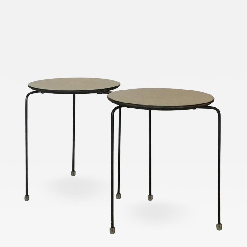 Pair of Slender Tripod Laminate Side Tables with Lucite Details