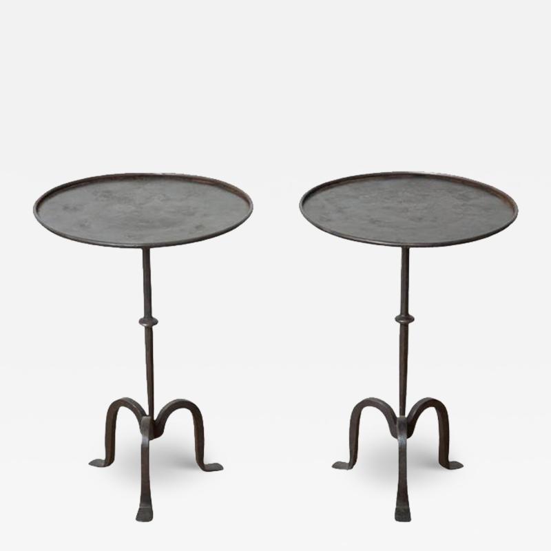 Pair of Small Black Iron Side or Drink Tables