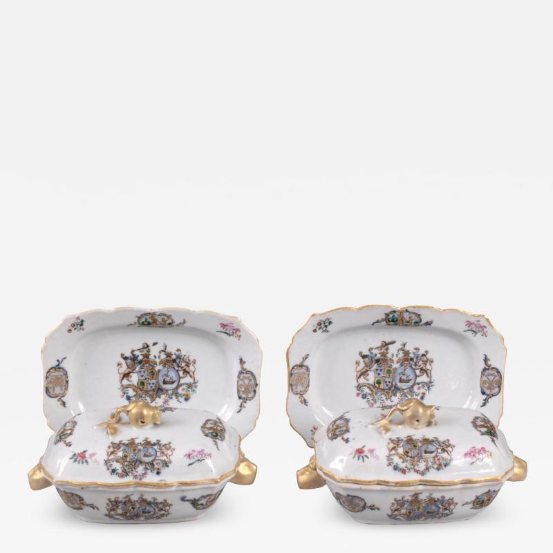 Pair of Small Chinese Export Armorial Sauce Tureens c 1767 1769