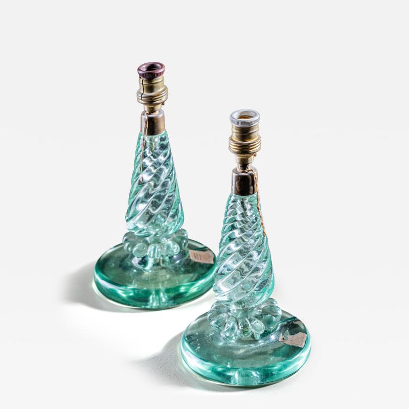 Pair of Small Table Lamps with Glass Base by Seguso Vetri d Arte Italy 1940s