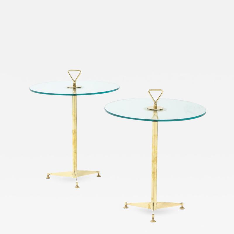 Pair of Solid Brass and Clear Glass Tripod Martini Side Tables Italy