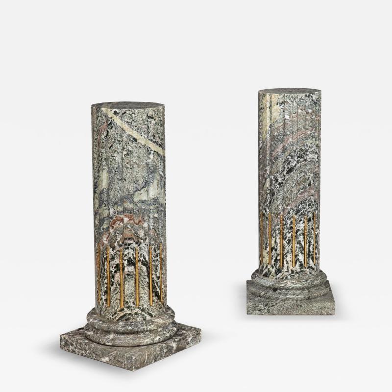 Pair of Solid Marble Bronze Mounted Column Pedestals