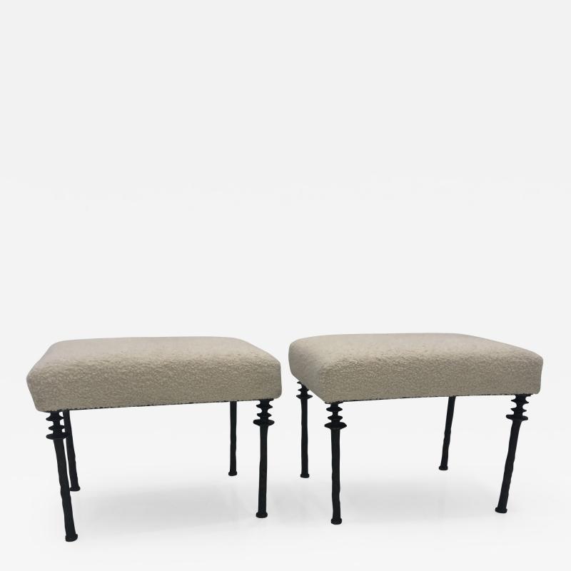 Pair of Sorgue Stools By Bourgeois Boheme Atelier White Cashmere Cushions