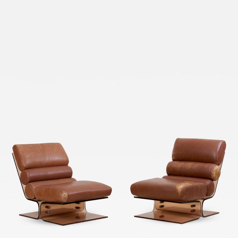 Pair of Space Age Lounge Chairs in Lucite and Leather 1960s