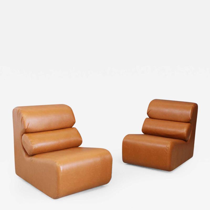 Pair of Space Age armchair in semi skin brown 1970s