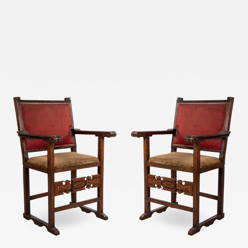 Pair of Spanish Colonial Walnut Arm Chairs