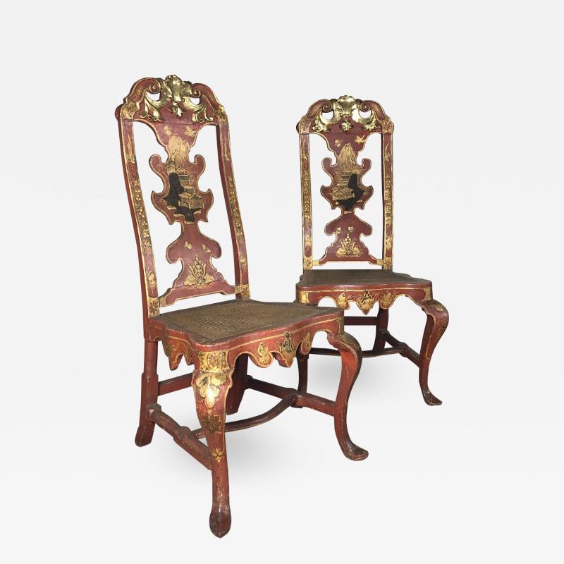 Pair of Spanish early 18th Century Red Lacquer Chairs in the English Taste