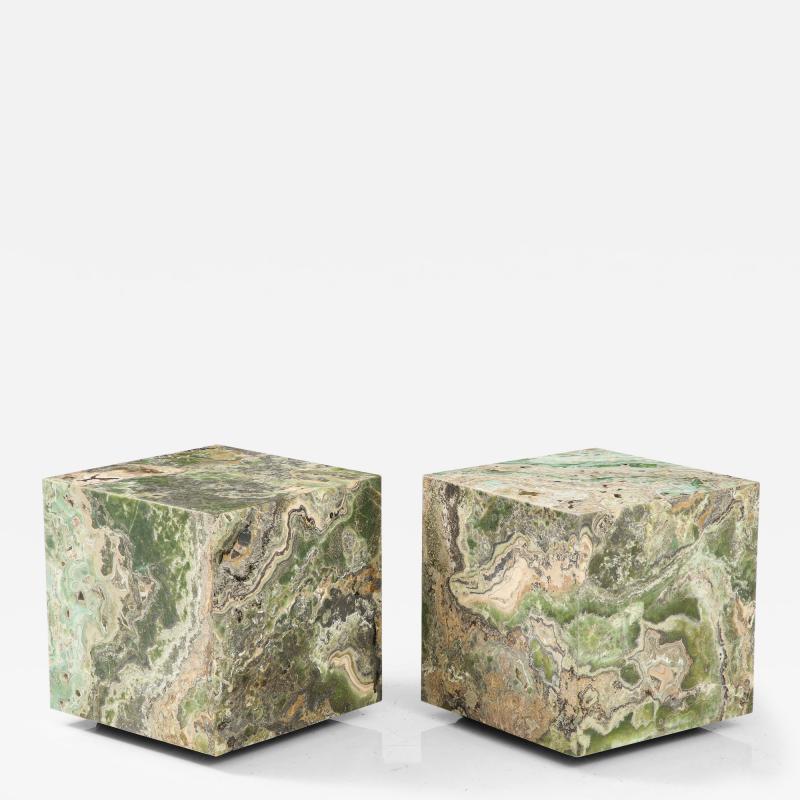 Pair of Spectacular Honed Onyx Cube Tables 