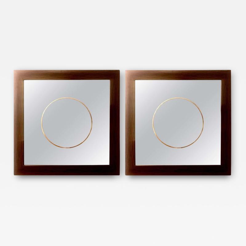 Pair of Square Maccasar Faux Art Deco Style Wall Console Mirror