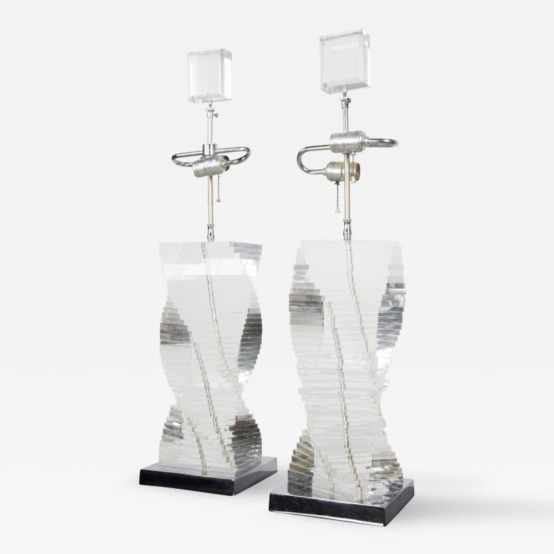 Pair of Stacked Lucite Helix Table Lamps