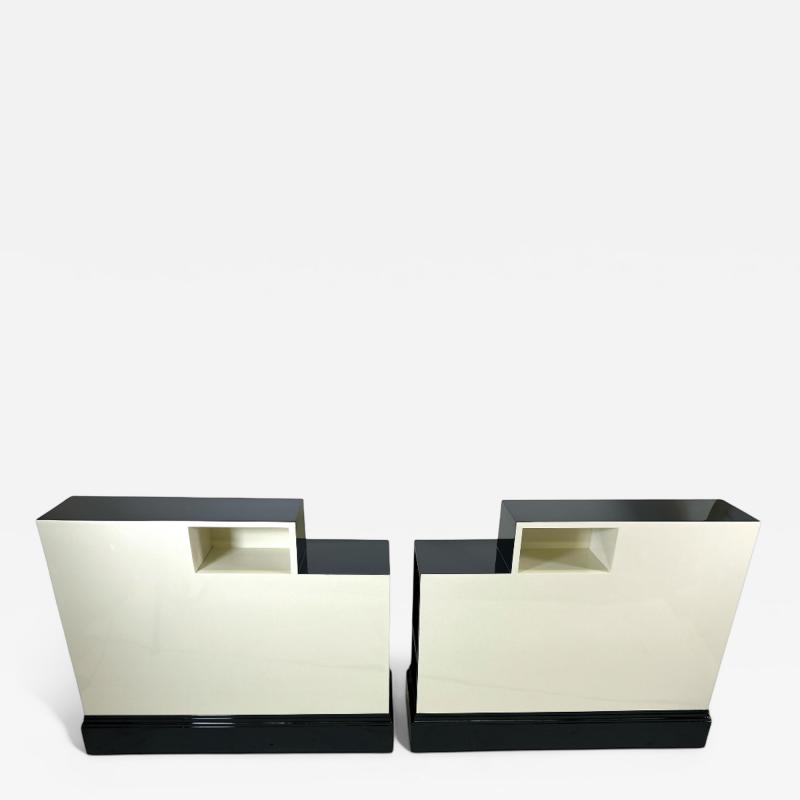 Pair of Stepped Art Deco Stands Lacquered in Ebony and Ivory