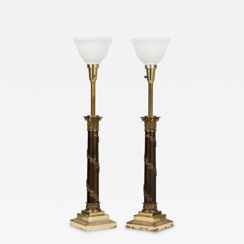 Pair of Stiffel American Federal Style Acanthus Vined Composite Pillar Table Lam