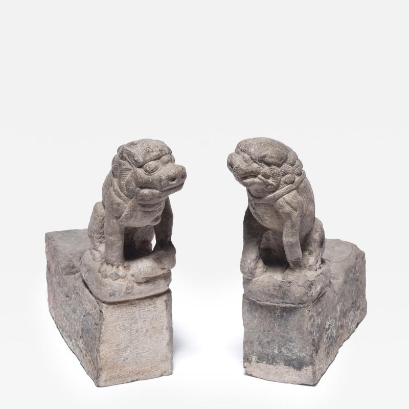 Pair of Stone Fu Lion Guardians